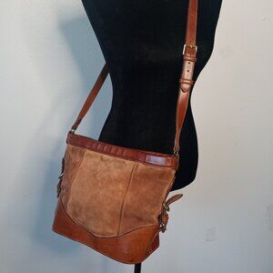 Vintage FELISI x ANN TAYLOR Tan Suede and Leather Crossbody Bag